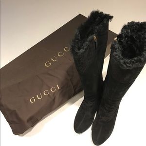 Gucci Black Suede Wedge Boots.